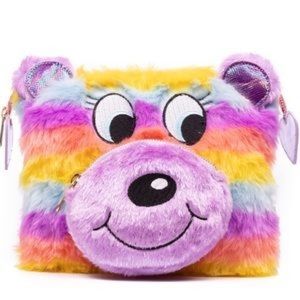 NEW irregular choice pastel rainbow furry clutch